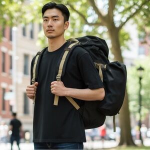 Polar Outdoor Rucksack Black Canvas w Brown leather - storage galore!